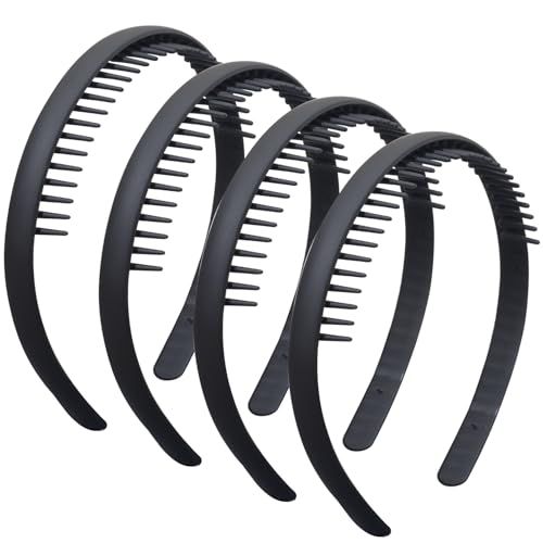 4 Stück Uni Stirnbänder, elastischer Kamm Anti-Rutsch Haarband, DIY Haarreifen Greifer Zähne Haarband für Männer und Frauen von Jeffan