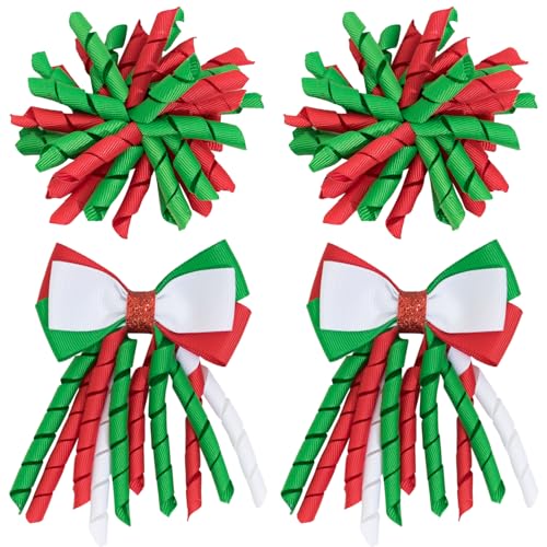 4 Stück Weihnachten Lockige Korker Haarschleifen für Mädchen Rot Weiß Grün Lockiges Band Weihnachten Haarschmuck Weihnachtsgeschenk von Jeffan