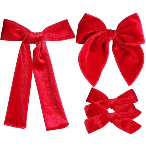 Samt-Haarschleifen-Set, handgefertigte Samtschleifen, Haarspangen für kleine Teenager, Kleinkinder, Mädchen, Kinder, Rot, 4 Stück von Jeffan