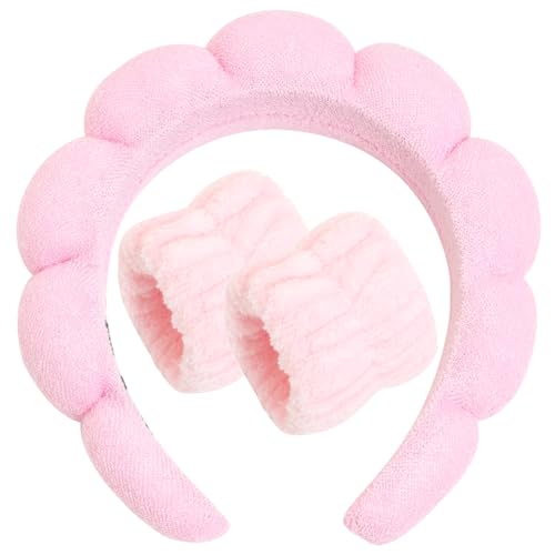 Spa-Stirnband zum Waschen des Gesichts, Frottee, weiches Make-up-Stirnband für Damen und Mädchen, geschwollene, gepolsterte Kopfbedeckung, rutschfest, dickes Haar-Accessoire (Rosa, Einheitsgröße) von Jeffan