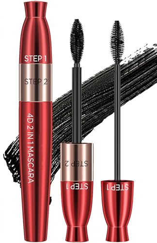 Jeffbaubl 4D Seidenfaser-Wimperntusche 4D Silk Fiber Mascara, 2-in-1 Wasserfeste Mascara, Lang Anhaltende Länge und Volumen, Verwischsicheres Augen-Make-up für Frauen (Schwarz) von Jeffbaubl