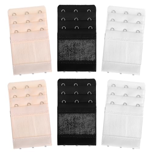 Jeffdad 6 Stück BH-Verlängerer, 3 Haken 3 reihiger Damen BH Verlängerungs mit weichem Stretch Unterwaesche Schwarz Weiß Hautton Verlaengerungsschnalle Geeignet BH Komfort-Gummiband von Jeffdad