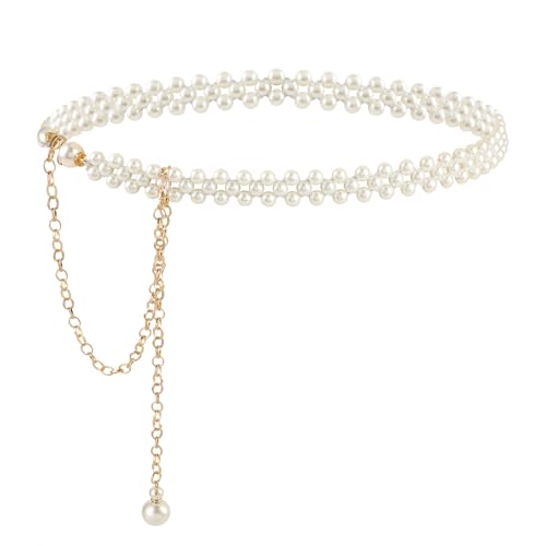 Jeffdad Damen Perle Gürtel, Elegant Hochzeit Perlengürtel Kunstperlen Taillenkette Taillengürtel Hüftgurt Kleidgürtel Brautgürtel Kettengürtel für Damen Kleid Hochzeit von Jeffdad
