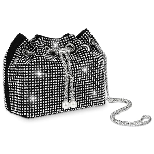 Jeffdad Strass Abendtaschen Clutches,Eimer Kettentasche Glitzer Tasche Elegante Umhängetasche brautbeutel Formelle Abend Hochzeits-Brauthandtaschen für Abschlussball Hochzeit Party (Schwarz) von Jeffdad