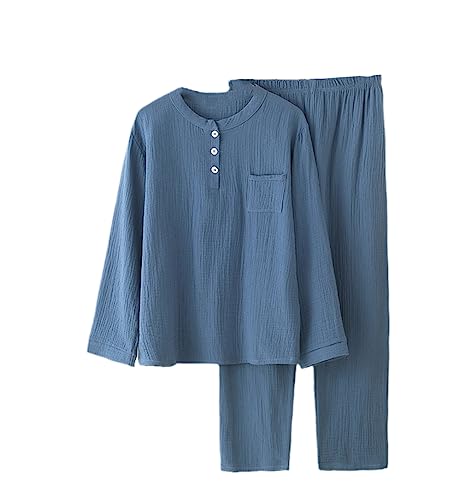Jegsnoe Damen Pyjama Set Aus Krepp Gaze Langärmlig Baumwolle Nachtwäsche Set Blue M von Jegsnoe