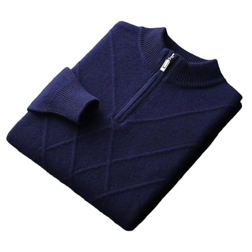 Jegsnoe Kaschmir Pullover Für Herren Gestrickt Halbhoher Kragen Winterpullover Aus Verdickter Merinowolle Navy Blue XXL von Jegsnoe