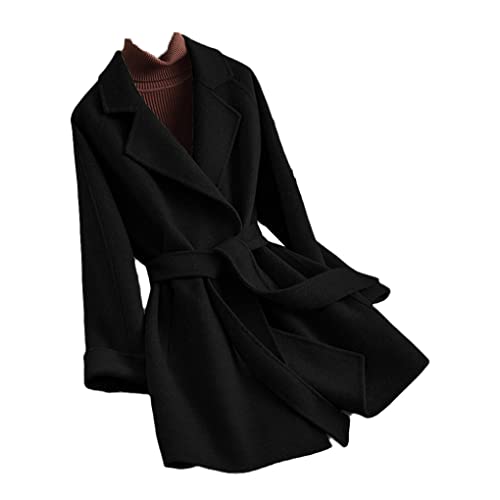 Jegsnoe Winter Damen Wollmantel Gürtel Oberbekleidung Jacke Herbst Casual Office Lady Kaschmirmantel Black L von Jegsnoe