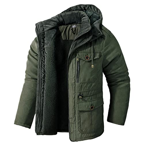 Jegsnoe Winter Dicke Jacke Herren Baumwolle Parka Mantel Lässige Fleece Windjacke Military Cargo Jacket Green XS von Jegsnoe