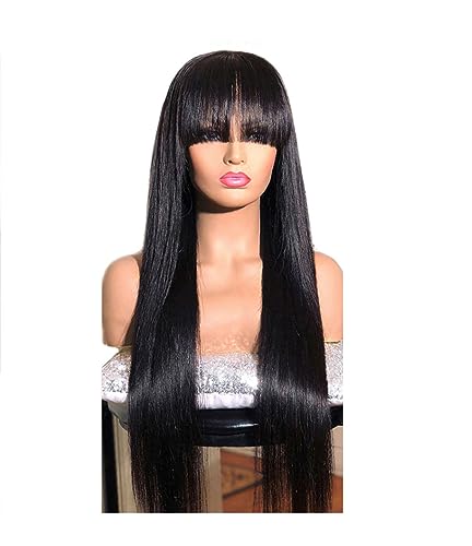 Lange 13X4 Echthaar Lace Front Perücken Mit Pony Gerade 4X4 Verschluss Spitze Frontal Perücke Für Frauen Dame Headwig von Jegsnoe