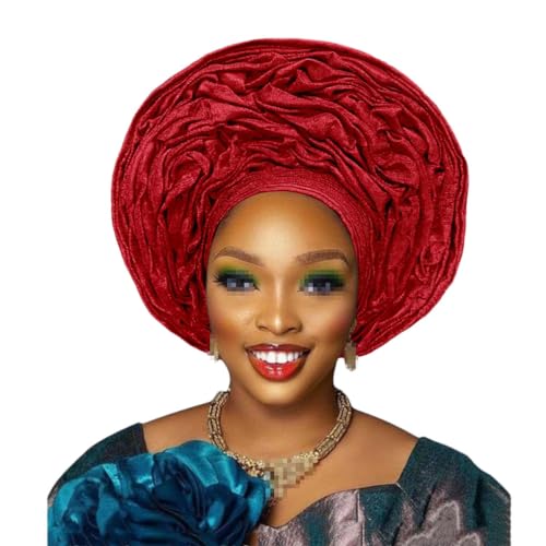 Nigerianische Aso Oke Headtie Auto Gele Headwrap afrikanische Mode Hochzeit Kopfschmuck für Frauen von Jegsnoe