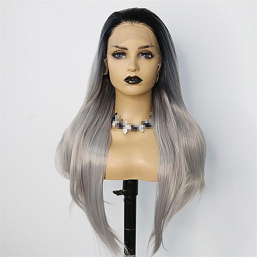 Ombre Grau Farbige Hitzebeständige 13X4 Synthetische 30 Zoll Gerade Spitze Vorne Perücke Pre Gezupft Cosplay Perücken Für Schwarze Frauen von Jegsnoe