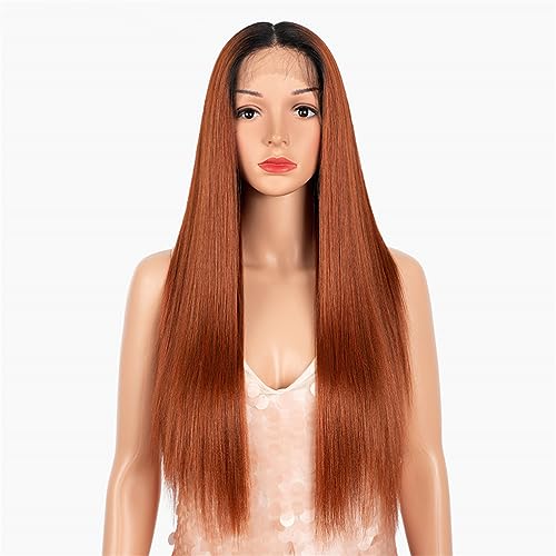 Synthetische Spitze-Perücke, 28 Zoll Lang, Glattes Haar, Perücken, Weich, Rot, Orange, Blond, Lace-Front-Perücken Für Schwarze Frauen, Cosplay-Perücken von Jegsnoe