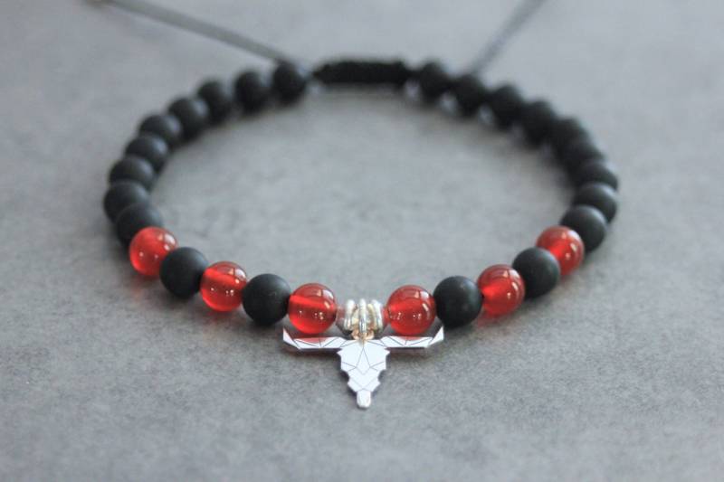 Armband Mann Aus Natursteinen, Matte Onyx Perlen, Rote Achat Und Silber Büffel Kopf 925 Armband Mann Aus Natursteinen, Matte Onyx Perlen, Rote Achat Und Silber Büffel Kopf 925 von Jegstone