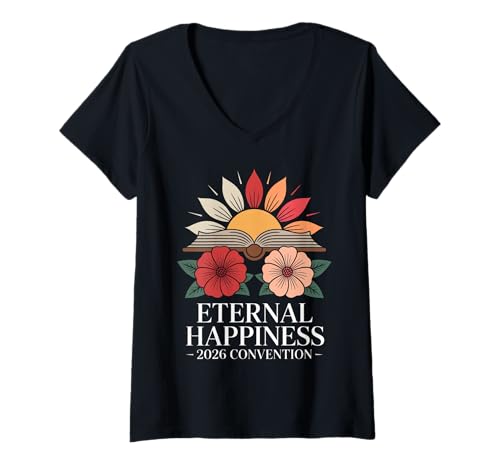 Damen Jehovah's Witness 2026 Convention Eternal Happiness JW ORG T-Shirt mit V-Ausschnitt von Jehovah Witnesses Gifts Pioneer Gifts JW Gift Shop