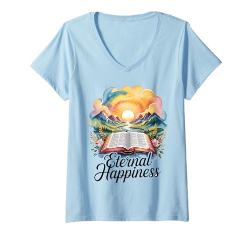 Damen Jehovah's Witness 2026 Convention Eternal Happiness JW ORG T-Shirt mit V-Ausschnitt von Jehovah Witnesses Gifts Pioneer Gifts JW Gift Shop