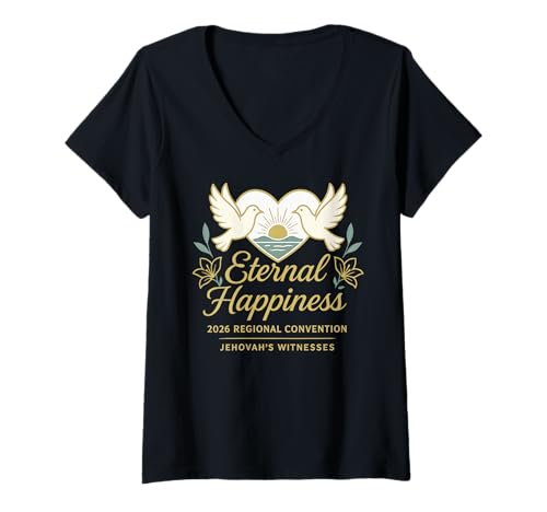 Damen Jehovah's Witness 2026 Convention Eternal Happiness JW ORG T-Shirt mit V-Ausschnitt Damen Jehovah's Witness 2026 Convention Eternal Happiness JW ORG T-Shirt mit V-Ausschnitt von Jehovah Witnesses Gifts Pioneer Gifts JW Gift Shop