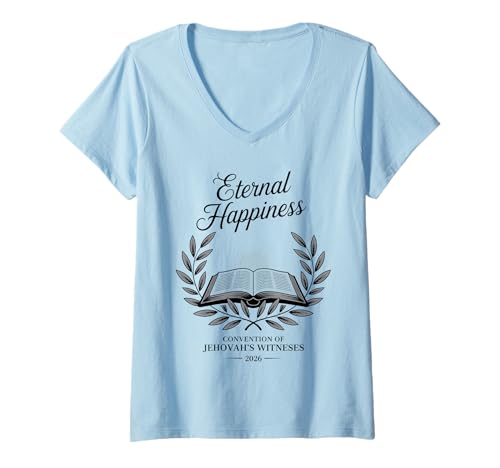 Damen Jehovah's Witness 2026 Convention Eternal Happiness JW ORG T-Shirt mit V-Ausschnitt Damen Jehovah's Witness 2026 Convention Eternal Happiness JW ORG T-Shirt mit V-Ausschnitt von Jehovah Witnesses Gifts Pioneer Gifts JW Gift Shop