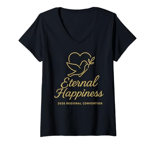 Damen Jehovah's Witness 2026 Convention Eternal Happiness JW ORG T-Shirt mit V-Ausschnitt Damen Jehovah's Witness 2026 Convention Eternal Happiness JW ORG T-Shirt mit V-Ausschnitt von Jehovah Witnesses Gifts Pioneer Gifts JW Gift Shop