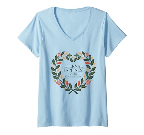 Damen Jehovah's Witness 2026 Convention Eternal Happiness JW ORG T-Shirt mit V-Ausschnitt von Jehovah Witnesses Gifts Pioneer Gifts JW Gift Shop