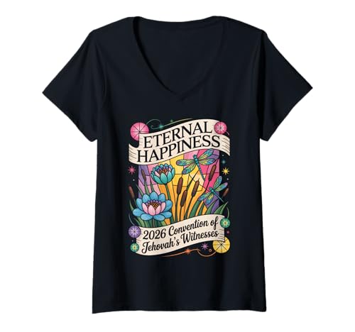 Damen Jehovah's Witness 2026 Convention Eternal Happiness JW ORG T-Shirt mit V-Ausschnitt Damen Jehovah's Witness 2026 Convention Eternal Happiness JW ORG T-Shirt mit V-Ausschnitt von Jehovah Witnesses Gifts Pioneer Gifts JW Gift Shop