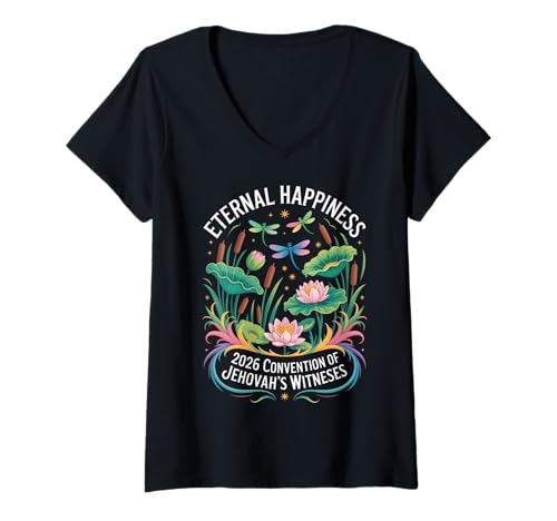Damen Jehovah's Witness 2026 Convention Eternal Happiness JW ORG T-Shirt mit V-Ausschnitt Damen Jehovah's Witness 2026 Convention Eternal Happiness JW ORG T-Shirt mit V-Ausschnitt von Jehovah Witnesses Gifts Pioneer Gifts JW Gift Shop