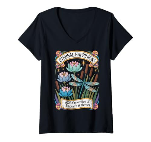 Damen Jehovah's Witness 2026 Convention Eternal Happiness JW ORG T-Shirt mit V-Ausschnitt Damen Jehovah's Witness 2026 Convention Eternal Happiness JW ORG T-Shirt mit V-Ausschnitt von Jehovah Witnesses Gifts Pioneer Gifts JW Gift Shop