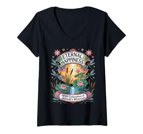 Damen Jehovah's Witness 2026 Convention Eternal Happiness JW ORG T-Shirt mit V-Ausschnitt Damen Jehovah's Witness 2026 Convention Eternal Happiness JW ORG T-Shirt mit V-Ausschnitt von Jehovah Witnesses Gifts Pioneer Gifts JW Gift Shop