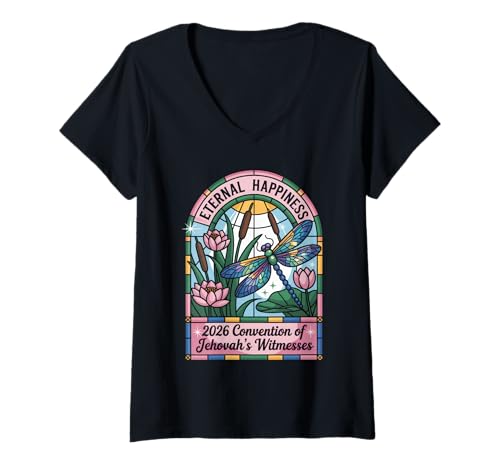 Damen Jehovah's Witness 2026 Convention Eternal Happiness JW ORG T-Shirt mit V-Ausschnitt Damen Jehovah's Witness 2026 Convention Eternal Happiness JW ORG T-Shirt mit V-Ausschnitt von Jehovah Witnesses Gifts Pioneer Gifts JW Gift Shop