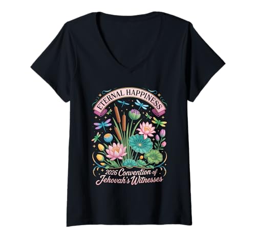Damen Jehovah's Witness 2026 Convention Eternal Happiness JW ORG T-Shirt mit V-Ausschnitt Damen Jehovah's Witness 2026 Convention Eternal Happiness JW ORG T-Shirt mit V-Ausschnitt von Jehovah Witnesses Gifts Pioneer Gifts JW Gift Shop