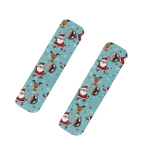 Jeiento 2 PCS Weihnachten PU Leder Geldbörse Strap Wrap Cover mit Metallverschlüssen Weihnachtsmann Geldbörse Koffer Griff Identifier Tag Rentier Schneeflocke Weiche Geldbörse Strap Cover von Jeiento