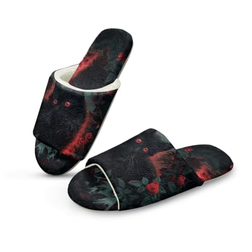 Jeiento 2 Paare Schwarze Katze Fuzzy Slipeprs Erwachsene offene Zehen Pantoffeln für Männer Frauen Tragbare Zuhause Schuhe für Haus Gast rutschfeste Rutschen,44-50 EU von Jeiento