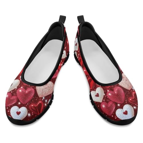 Jeiento 3D Liebe Herz Slip-On Walking Sneakers Damen Slip On Loafers Valentinstag Freizeitschuhe Lady Atmungsaktive Mesh Reise Jogging Sneakers,38 EU von Jeiento