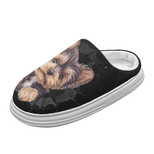 Jeiento 3D Yorkshire Terriers Hunde Pantoffeln für Frauen Männer Leichtgewicht Memory Foam Haus Pantoffel Warm Gemütliche Schlafzimmer Schuhe Dicke Sohle,38-39 EU von Jeiento