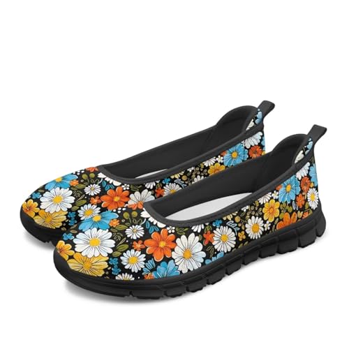 Jeiento 70S Frauen Slip On Loafers Regenbogen Ästhetische Hippie Blume Sneakers Mesh Straße Laufschuhe Bunte Swirl Welly Leicht Gewicht Walking Flats Schuhe,38 EU von Jeiento