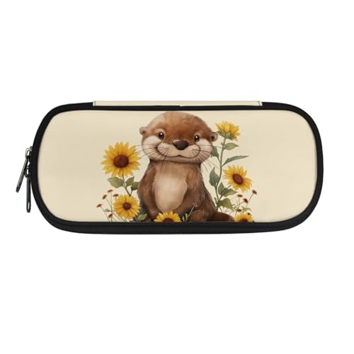 Jeiento Axolotl Federmäppchen mit Cartoon-Motiv, für Studenten, Schreibwaren, Stifthalter, Schreibtisch-Organizer mit Reißverschluss, tragbares Federmäppchen für Schule, Bürobedarf, Sonnenblumen-Otter von Jeiento