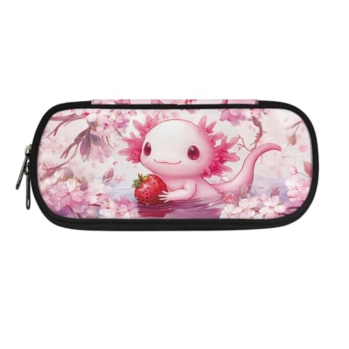 Jeiento Axolotl Federmäppchen mit Cartoon-Motiv, für Studenten, Schreibwaren, Stifthalter, Schreibtisch-Organizer mit Reißverschluss, tragbares Federmäppchen für Schule, Bürobedarf, Erdbeere und süße von Jeiento