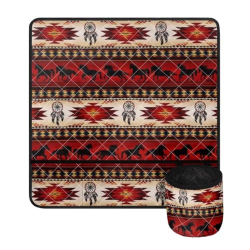 Jeiento Aztec Tribal Sewing Machine Mat Black Horse＆Dream Catcher Sewing Pad Organizer Non Slip Sewing Machine Pad for Table with Multiple Pockets von Jeiento