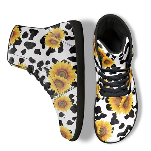 Jeiento Barfußschuhe Sonnenblume Kuh Spot Männer High Top Schuhe für Männer Flexible Zero Drop Schuhe Workout Schuhe für Herren Wanderschuhe,41 EU von Jeiento