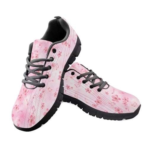 Jeiento Bequeme rutschfeste Damen-Schuhe, Musikmuster, Sneaker, Sneaker, Schnürschuh, Sport, Laufen, Sneaker, Freizeitschuhe, Cherry Blossom Music Note, 37 EU von Jeiento