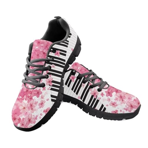 Jeiento Bequeme rutschfeste Damen-Schuhe, Musikmuster, Sneaker, Sneaker, Schnürschuh, Sport, Laufen, Sneaker, Freizeitschuhe, Piano Keyboard Music Note Cherry Blossom, 41 EU von Jeiento