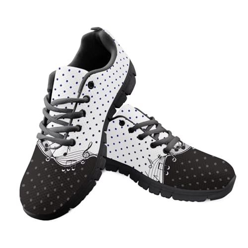 Jeiento Bequeme rutschfeste Damen-Schuhe, Musikmuster, Sneaker, Sneaker, Schnürschuh, Sport, Laufen, Sneaker, Freizeitschuhe, Schwarz / Weiß gepunktet Musical, 42 EU Jeiento Bequeme rutschfeste Damen-Schuhe, Musikmuster, Sneaker, Sneaker, Schnürschuh, Sport, Laufen, Sneaker, Freizeitschuhe, Schwarz / Weiß gepunktet Musical, 42 EU von Jeiento