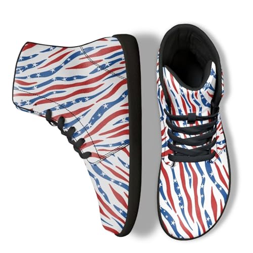 Jeiento Blau Rot Zebra Print Herren Hightop Walking Barfuß Schuhe Slip On Sneakers Arbeit Casual Tennisschuhe,44 EU von Jeiento