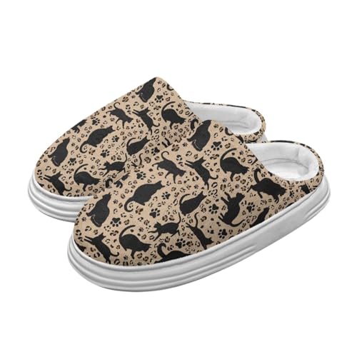 Jeiento Brown Leopard Frauen Pantoffeln mit dicker Sohle Winter Heimschuhe niedliche Katze Pantoffel leichtes weiches Kissen Spa Pantoffeln bequeme rutschfeste Heimschuhe,42-43 EU von Jeiento