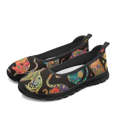 Jeiento Bunte Haustier Katze Frauen Walking Schuhe Slip On Sneakers Atmungsaktive Laufschuhe Mesh Casual Krankenschwester Arbeit Flach,40 EU von Jeiento