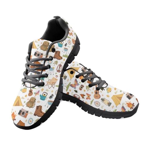 Jeiento Cartoon-Damen-Turnschuhe, Laufschuhe, Teenager, Mädchen, Sportschuhe, leicht, Walking-Sneaker, Fitnessstudio, Workout, flache Schuhe, Cartoon-Outdoor-Camping-Muster, 43 EU von Jeiento