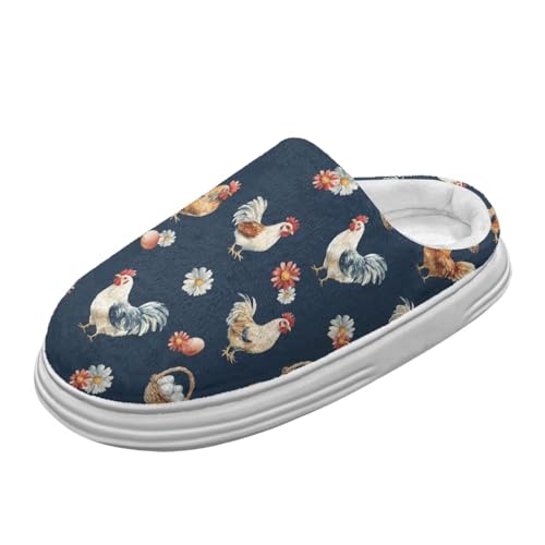 Jeiento Cartoon Hühnchenmuster Plattform Pantoffeln Bauernhaus Hahn Haus Pantoffeln für Frauen Lady Anti-Rutsch Memory Foam Fuzzy House Pantoffel mit dicker Sohle,44-45 EU von Jeiento