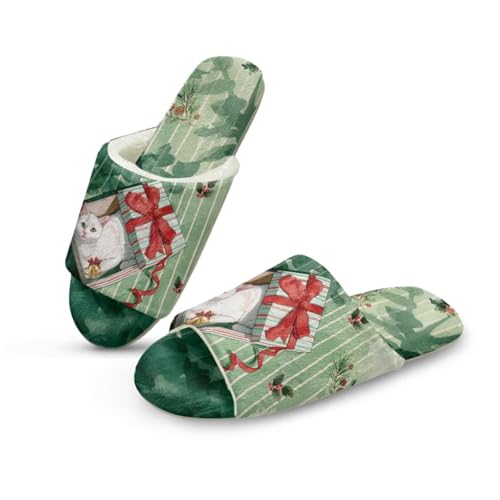 Jeiento Cartoon Katze Frauen Fuzzy Pantoffeln Komfortable Open Toe Haus Pantoffel Schlafzimmer Rutschen Leichte atmungsaktive Flache Spa Pantoffel für Gäste,44-65 EU von Jeiento