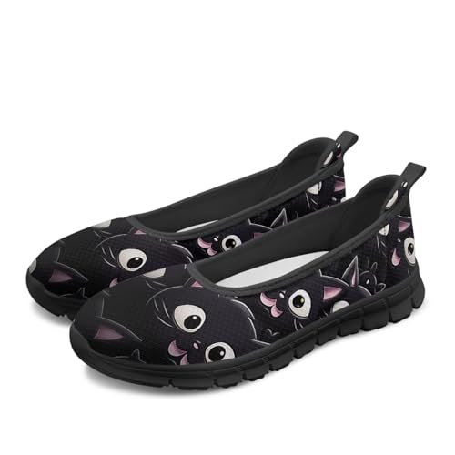 Jeiento Cartoon Schwarze Katze Walking Schuhe für Frauen Lady Mesh Road Laufschuhe Casual Low Top Walking Schuhe,38 EU von Jeiento