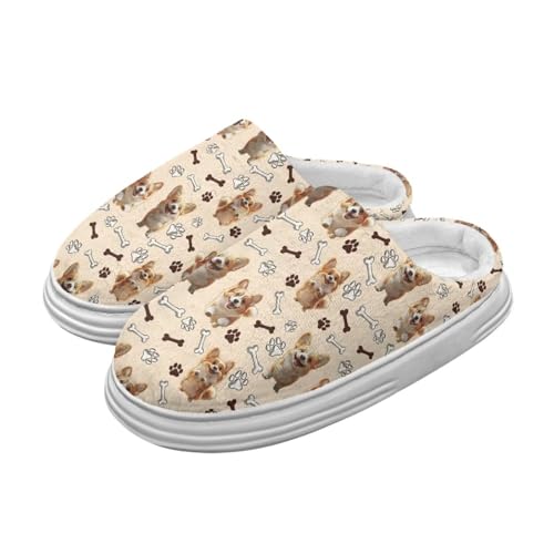 Jeiento Cute Welsh Corgi Hund Pantoffel für Damen Frauen Leichtgewicht Komfortable Flache Plattform Slipeprs Warme Schlafzimmer Pantoffel Innenschuhe,42-43 EU von Jeiento