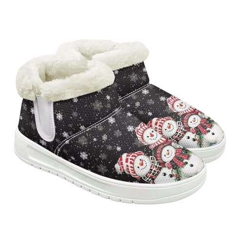 Jeiento Damen-Schlupfstiefel, Winterschuhe, Hundemuster, Schneestiefel, bequem, warm, mit Fell gefüttert, Stiefeletten, flache Wanderschuhe für Reisen, Weihnachts-Schneeflocken-Schneemann, 38 EU von Jeiento